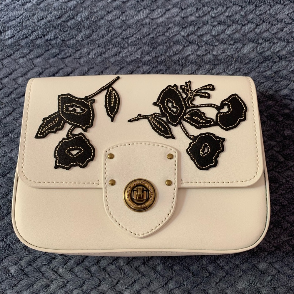 Ralph Lauren Floral Leather Crossbody Bag, White